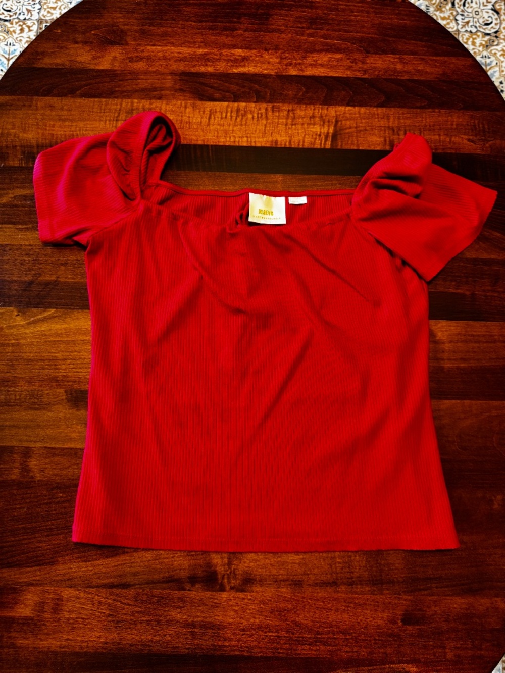 Maeve by Anthropologie Red Square Neck Blouse